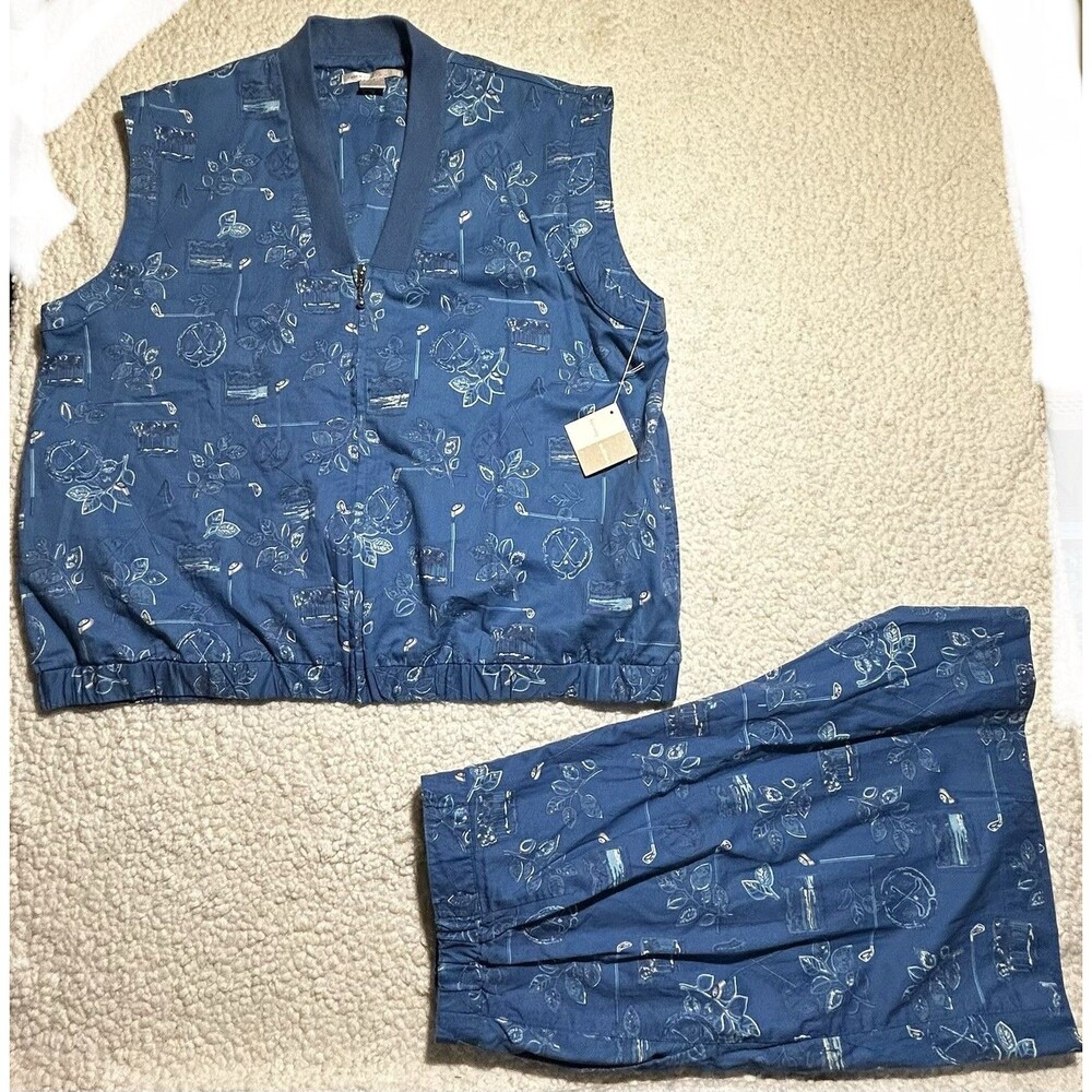 Fairway Outfitters Womens Vintage Golf Set Vest XL Shorts 16 Blue Cotton NWT Set